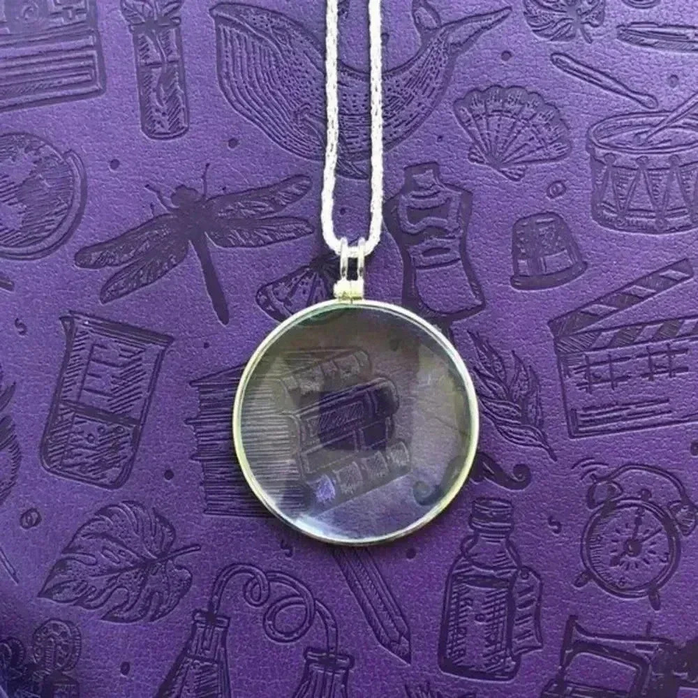 Magnifying Glass Pendant Silver Tone Long Sweater Necklace NWT